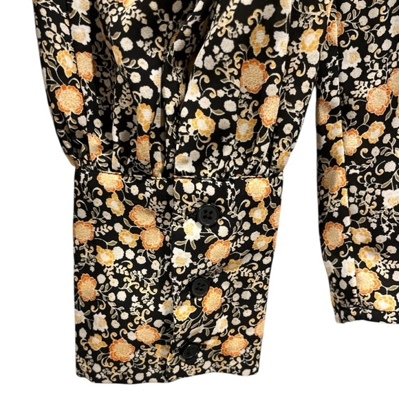 Nili Lotan Pleated Floral Balloon Sleeve Button Down High Neck Blouse M Black - Picture 7 of 9